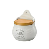 Saleiro Sweet Home em Cerâmica para Parede com Tampa de Madeira Branco 10cm - Ela Decora